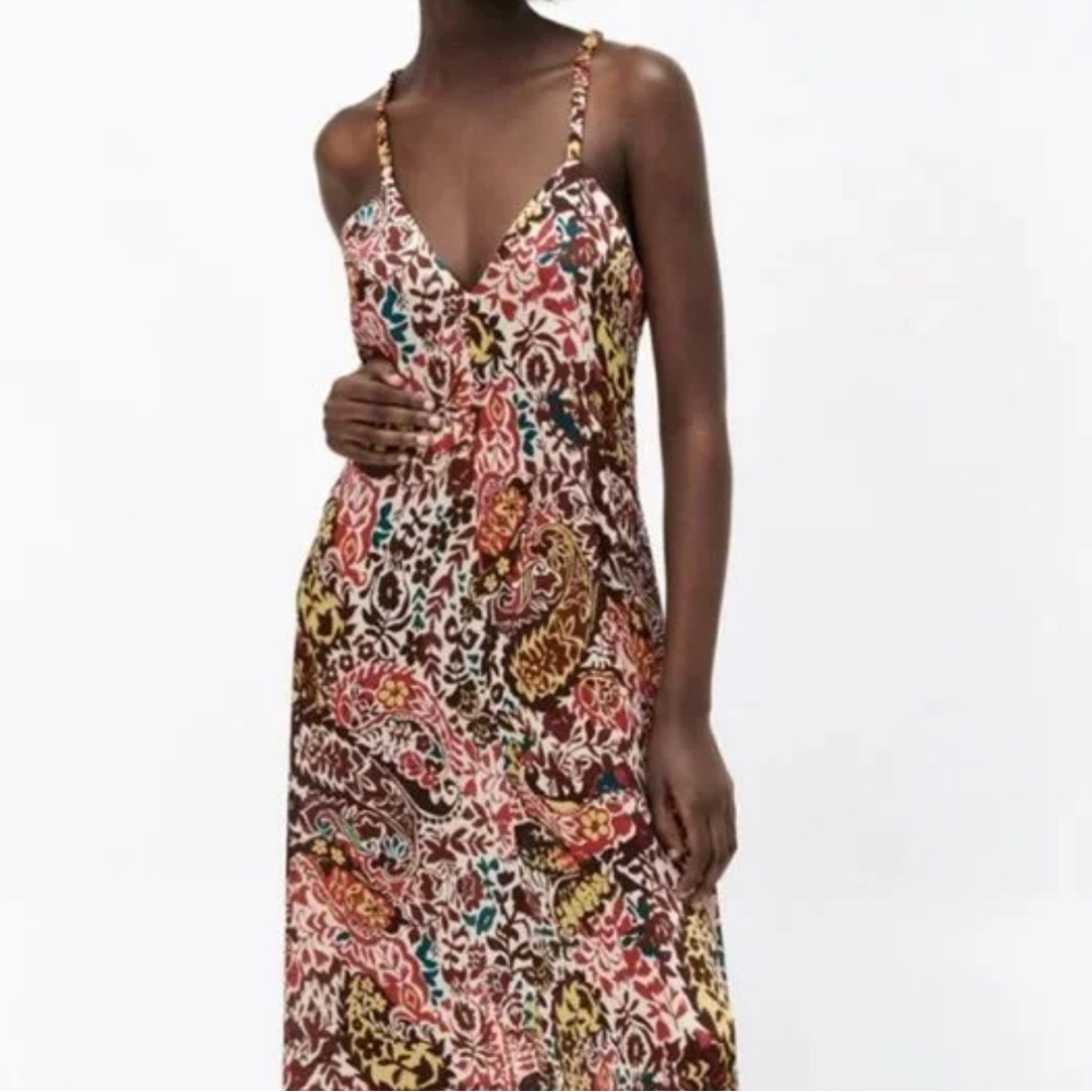 ZARA Bordeaux Floral Print Maxi Dress.
